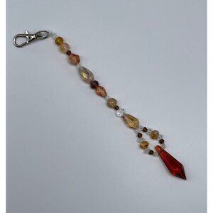 Beaded Purse Charm Suncatcher Gold Brown Crystal Prism Handbag Ornament
